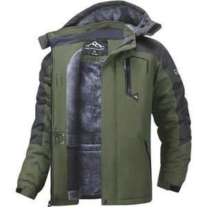 Waterdichte winterjas voor heren - winddichte en warme ski-fleece outdoorjas met afneembare capuchon