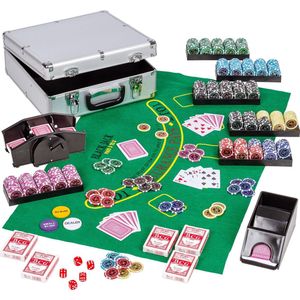 Poker - Pokerset - Pro Poker set 600 chips - Poker chips - Poker fiches - Poker kaarten - Poker koffer - Kaartschudmachine - Inclusief koffer - 44.5 x 28.5 x 16.5 cm - Zilver