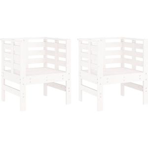 vidaXL Tuinstoelen 2 stuks - Grenenhout - Wit Tuinstoelen - Houten Stoelen - Buitenstoelen - Balkonstoelen - Terrasstoelen