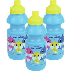 3x stuks kunststof bidon pop-up drinkbekers Baby Shark 350 ml - Drinkflessen voor naar school