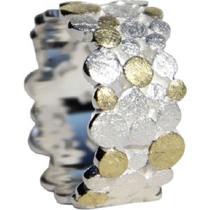 Schitterende Bicolor 14 Karaat Vergulde Zilveren Brede Ring 16.50 mm. (maat 52) | Damesring |