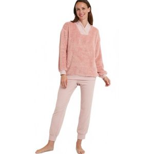 Warme pyjama met V-hals en lange pluche mouwen
