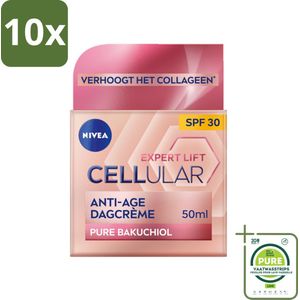 10 x NIVEA - CELLular Expert Lift Dagcrème - Anti-Veroudering Crème - SPF 30 - Voor alle huidtypen - Met Bakuchiol & Hyaluronzuur - 50 ml - Grootverpakking - Nivea Anti-aging - Anti-rimpel Crème - Dagcrème - Bakuchiol - Hyaluronzuur