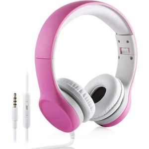 StayPowered Hoofdtelefoon voor Kinderen - Veilig en Comfortabel Luisteren - Volumebegrenzing 85 dB - Shareconnector - Verstelbaar - Geschikt voor iPod/iPad/iPhone/Android - Ideaal voor 2-8 jaar - Roos - Levering Sneller dan Aangegeven!
