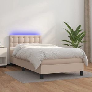 The Living Store Boxspring met matras en LED kunstleer cappuccinokleur 80x200 cm - Boxspring - Lederlook - Kapstok - Bedroom Furniture - King Size Bed