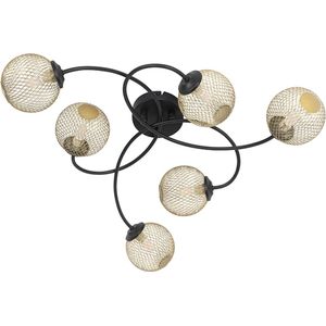 QAZQA athens - Landelijke Plafondlamp - 6 lichts - L 520 mm - Zwart Goud - Woonkamer | Slaapkamer | Keuken