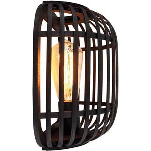 Freelight Wandlamp Treccia Rotan - H 26 cm - Zwart