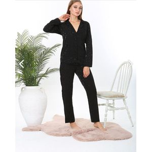 Dames Pyjamaset- 2- Delige -Pyjama- Luxe- Nachtkleding- Homewear- Zwart Maat XXL