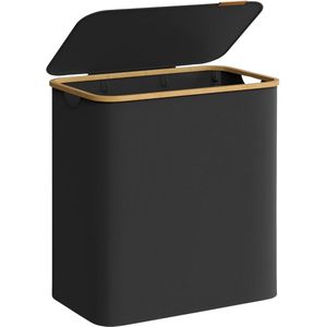 ACAZA Wasmand 3 vakken - Wasmand Met Deksel - 150 L - Bamboe - 60x 38,5 x 70,5 cm - Zwart