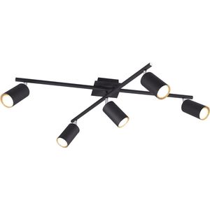 LED Plafondlamp - Plafondverlichting - Torna Mary - GU10 Fitting - 5-lichts - Rechthoek - Mat Zwart - Aluminium