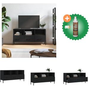 vidaXL Tv-meubel 102x36x50 cm bewerkt hout zwart - Kast - Inclusief Houtreiniger en verfrisser