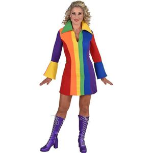 Magic By Freddy's - Vrolijk Regenboog Jaren 70 Stijl - Vrouw - Multicolor - Medium - Carnavalskleding - Verkleedkleding