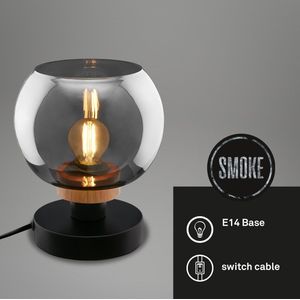 BRILONER - Tafellamp - 7487015 - incl. snoerschakelaar - E14 fitting - rookglas - gloeilamp niet inbegrepen - 16 x 19 cm - zwart hout