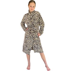 Kinderbadjas panter bruintinten – tijger badjas kind - 100% coral fleece – badjas kind luipaard – Badrock – fleece badjas kind - maat 110/116