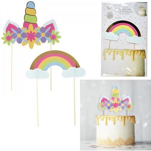 cocktailprikkers Regenboog Eenhoorn XL prikkers taart cake sticks 2 stuks