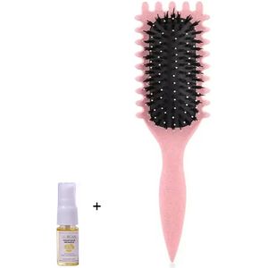 Aurgan Curl Styling Haarborstel - roze - met 10ml Aurgan arganolie - krullenborstel - volumieus haar - krullenkam - antiklit
