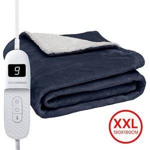 Seranova Elektrische Deken XXL - 180x160 cm - 2 persoons Bovendeken - Warmtedeken - Dubbelzijdig - Fleece Sherpa - Blauw