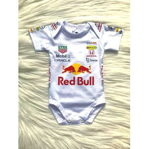 Red Bull Racing F1 Baby Romper Onesie | Wit | 100% katoen | Verstappen 1 | Honda Editie F1 Fans | Ideaal F1 cadeau | Maat 74 | 6-9 MND