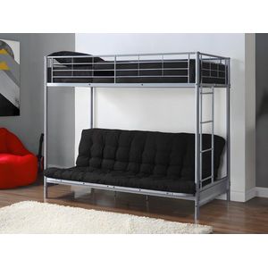 Hoogslaper 90 x 190 cm met uitklapbare bank - Zilverkleurig metaal + Futon + Matras - MODULO V L 198 cm x H 170 cm x D 96 cm