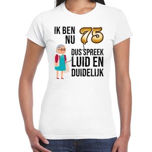 Bellatio Decorations Cadeau T-shirt dames - leeftijd 75 jaar - wit - luid en duidelijk - verjaardagsfeest XS