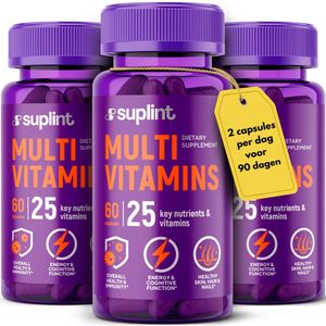 Multivitamine Compleet – 3x60 Capsules – 25 Vitamines & Mineralen – Met o.a. Vitamine D3, C, E en B12 – Voor ondersteuning van energie, weerstand en vitaliteit - Suplint