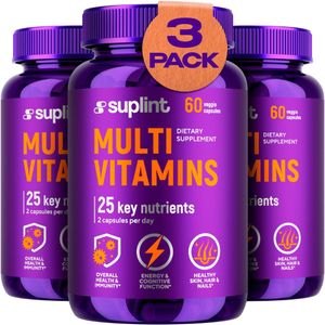 Multivitamine Compleet – 3x60 Capsules – 25 Vitamines & Mineralen – Met o.a. Vitamine D3, C, E en B12 – Voor ondersteuning van energie, weerstand en vitaliteit - Suplint