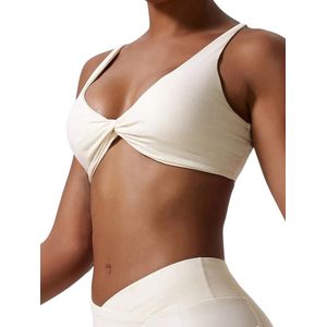 BREEZETWIST Sport-Bh - Sexy Bra - Dames Sportbeha met Twist-Design - Ultra-Zacht - Stijlvol & Elegant - Ademend - Verstelbaar - Borstondersteuning - Wit - Maat S