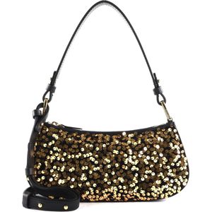 COCCINELLE Leren Handtas Schoudertas Merveille Paillettes Mini Bag Golden / Noir Zwart