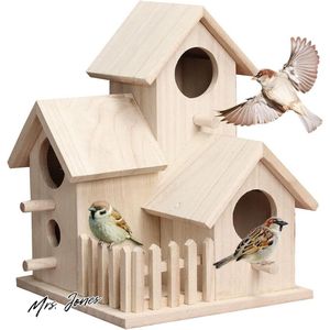 Mrs. Jones Nestkast Mese bouwpakket weerbestendig hout vogelhuisje - parkiet roodborstje - 35 mm invliegat vogelvoederhuisje vogelstandaard Shelter .
