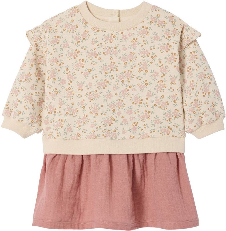 Vertbaudet - Jurk van Twee Materialen - Meisjes - Lange Mouwen