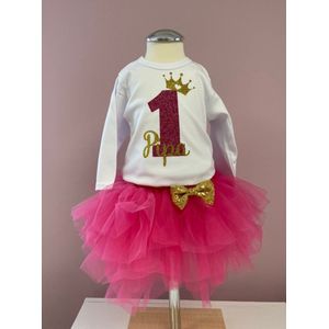 Verjaardag set-verjaardag outfit-tutu-1 jaar-eigen naam-eerste verjaardag-verjaardag jurk-themafeest-cakesmash-kleedje-kinderverjaardag-meisje-girl-feestkleding-jarig-pink-tutu-set Taylor (mt 86)
