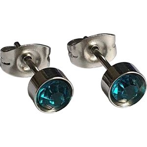 Aramat jewels ® - Zweerknopjes oorbellen rond zee groen zilverkleurig chirurgisch staal 5mm