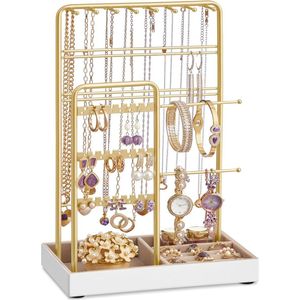 Sieradenstandaard met Metalen Frame en Fluwelen Dienblad - Organiseer Oorbellen, Armbanden en Kettingen - Cadeau Idee Goudkleurig