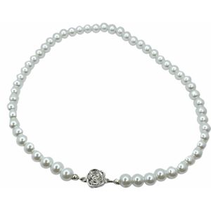 Magneet ketting- wit 8 mm -Parel-Bloem -43 cm- synthetische - Charme Bijoux