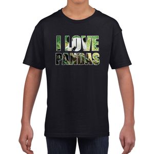 I love pandas t-shirt zwart kids - panda beren dieren t-shirt / kleding - cadeau t-shirt / panda shirts - kinderkleding / kleding 146/152