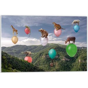 Forex - Wilde Dieren op Ballonnen boven Landschap - 60x40cm Foto op Forex