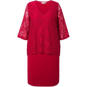 MIAMODA - Dames - Kanten jurk ondoorzichtige jersey onderjurk - Fluweelrood - Maat 42