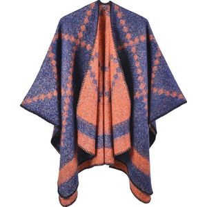 Elegante Dames Poncho Winter Sjaal - Warme Deken Cape in Marineblauw