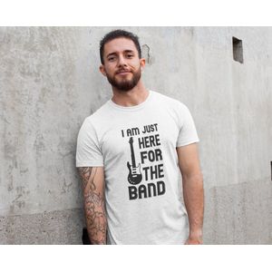 Rick & Rich - T-Shirt I Am Just Here For The Band - T-shirt met opdruk - T-shirt Muziek - Tshirt Music - Wit T-shirt - T-shirt Man - Shirt met ronde hals - T-Shirt Maat L
