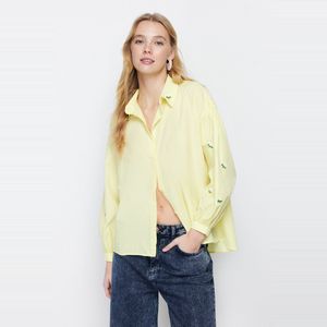Trendyol Kaki Geborduurd Katoenen Geweven Overhemd Twoaw23Go00082