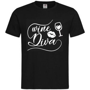 T-shirt Unisex Volwassenen Lol - Festival - carnaval - Wijn - feestje - grappig - grappige tekst - Weekend - Tekst - Foute Kerst ""Wine Diva"" | korte mouw | Zwart/wit | maat S