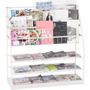 Relaxdays tijdschriftenrek metaal - tijdschriftenhouder - magazine rek - boekenrek staand - wit