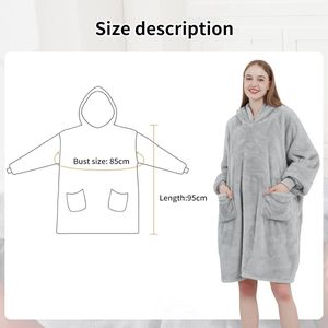 Hoodie deken met mouwen en capuchon - knuffeltrui deken trui, deken hoodie oversized dames, knuffeldeken met mouwen als cadeau voor haar vrouw, vriendin, moeder, lichtgrijs