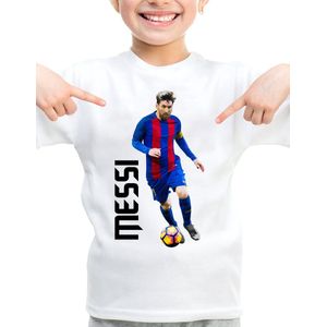 Messi - 10 - - Kinder T-Shirt - Wit - Maat 110 / 116 - T-Shirt leeftijd 5 tot 6 jaar - Grappige teksten - Cadeau - Shirt cadeau - verjaardag -