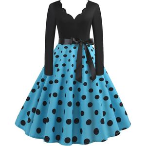 Vintage Kleurblok Swing Jurk voor Dames met V-hals