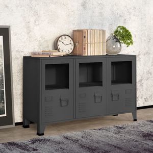 The Living Store Dressoir Industrieel - 105 x 35 x 62 cm - Antraciet - Metalen frame