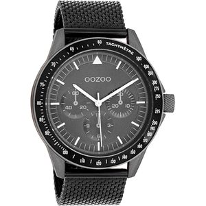 OOZOO Timepieces - Donker grijze horloge met zwarte metalen mesh armband - C11114