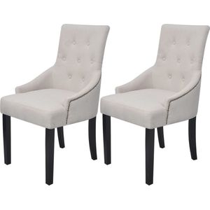 vidaXL - Eetkamerstoelen - 2 - st - stof - crèmegrijs