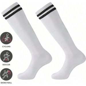 Sportsokken 1 paar wit/zwart 32-37 voor jongens/meisjes | ademende voetbalsokken, sportsokken op kniehoogte | hoge elastiek | comfort om te dragen sportsokken unisex
