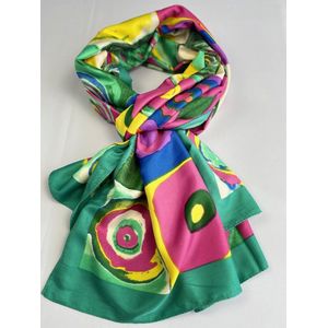 Dames sjaal / zomersjaal digitaal kunst met kleuren 20% zijde 80% viscose glad materiaal